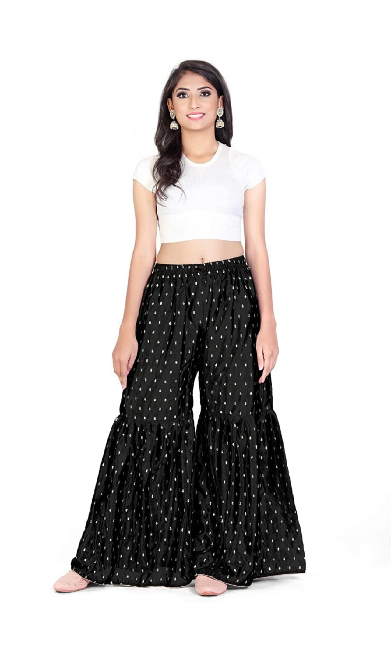 Buy Pink Glitter Printed Sharara Pants Online - W for Woman